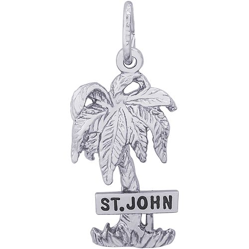 St. John Palm With Sign Charm - 14K White Gold
