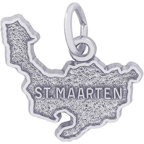 St. Maarten Map With Border Charm - 14K White Gold