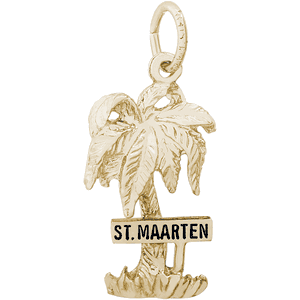St. Maarten Palm With Sign Charm - 10K Gold