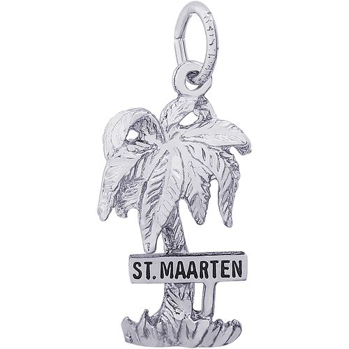 St. Maarten Palm With Sign Charm - 14K White Gold