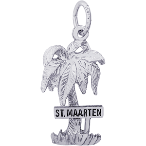 St. Maarten Palm With Sign Charm - Sterling Silver