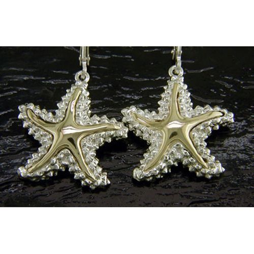 Star Fish Dangle Earrings - Sterling Silver and 14K Gold  - SD-SGE335D