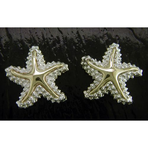 Star Fish Stud Earrings - Sterling Silver and 14K Gold  - SD-SGE335P