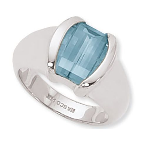 Step Top Barrel Blue Topaz Ring - Sterling Silver Size 7