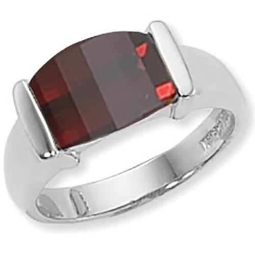 Step Top Barrel Garnet Ring - Sterling Silver Size 7 - 70170GA-SS