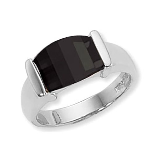 Step Top Barrel Onyx Ring - Sterling Silver Size 7 - 70170OX-SS