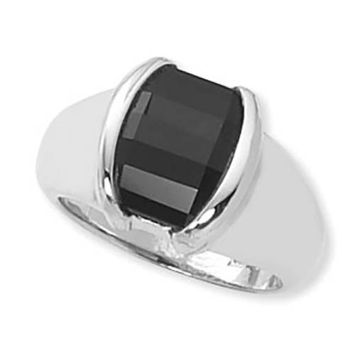 Step Top Barrel Onyx Ring - Sterling Silver Size 7 - 70154OX-SS
