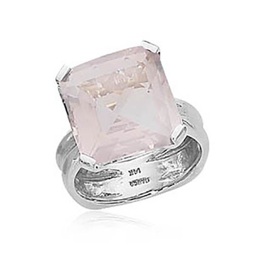 Sterling Silver 14 x 14 Checkerboard Square Rose Quartz Size 5 Ring