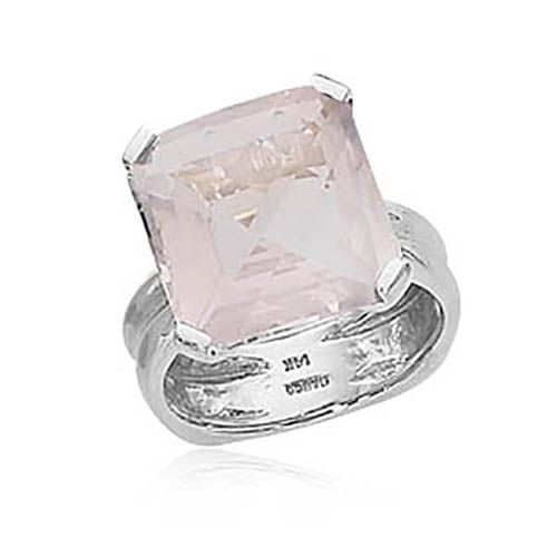 Sterling Silver 14 x 14 Checkerboard Square Rose Quartz Size 6 Ring