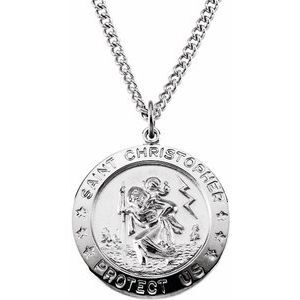 Sterling Silver 25 mm St. Christopher Medal 24" Necklace - R16443:105094:P