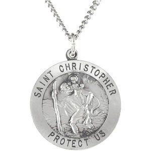 Sterling Silver 33 mm St. Christopher Medal 24 Necklace - R5024:105347:P