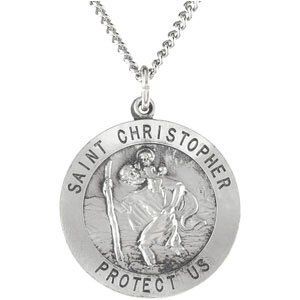 Sterling Silver 33 mm St. Christopher Medal 24 Necklace - R5024:105347:P