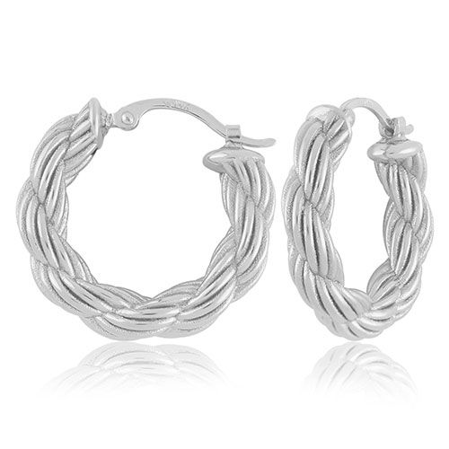 Sterling Silver 4x20mm Rope Hoop Earrings - 71-4242