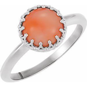 Sterling Silver 5 mm Round Pink Coral Ring - 71560:6009:P