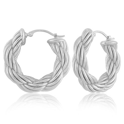 Sterling Silver 6x25mm Rope Hoop Earrings - 71-4244