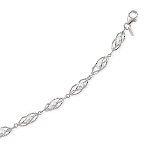 Sterling Silver 7-3/8 4mm Pearl Cage Bracelet