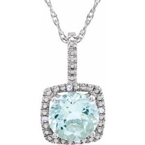 Sterling Silver 7 mm Aquamarine & .015 CTW Diamond 18" Necklace - 650182:103:P