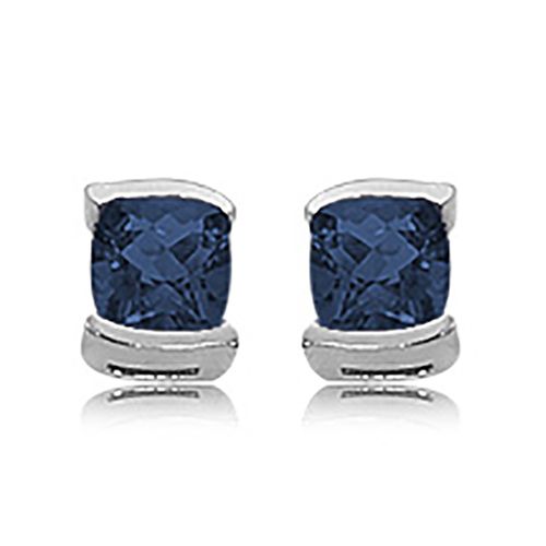 Sterling Silver 7mm Cushion Checkerboard Iolite Earrings