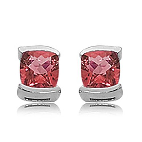 Sterling Silver 7mm Cushion Checkerboard Rhodolite Earrings
