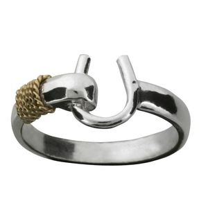 Caribbean Hook Ring - Sterling Silver & 14K Gold 3mm Size 7.0