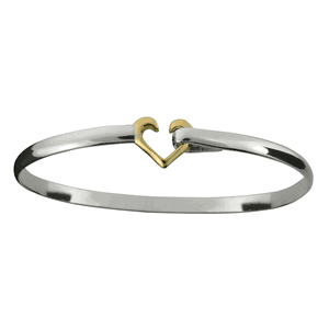 Heart Hook Bracelet - Sterling Silver & 14K Gold 4mm 6.5 Inch
