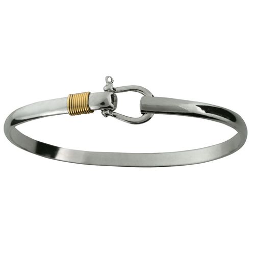 Shackle Hook Bracelet - Sterling Silver & 14K Gold 4mm 6.5 Inch