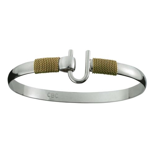 Caribbean Hook Bracelet - Sterling Silver 14K Gold 4mm Wide Double Wraps 7 Inch - C42CW70