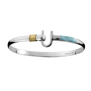 Larimar Inlay Hook Bracelet - Sterling Silver & 14K Gold 6mm 7 Inch
