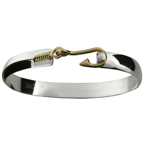 Fish Hook Bracelet - Sterling Silver & 14K Gold 8mm 7.5 Inch