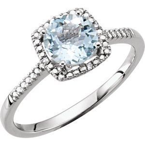 Sterling Silver Aquamarine & .01 CTW Diamond Ring Size 7 - 69940:212:P