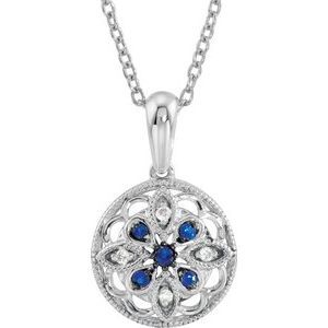 Sterling Silver Blue Sapphire & .03 CTW Diamond 18" Necklace - 69749:100:P