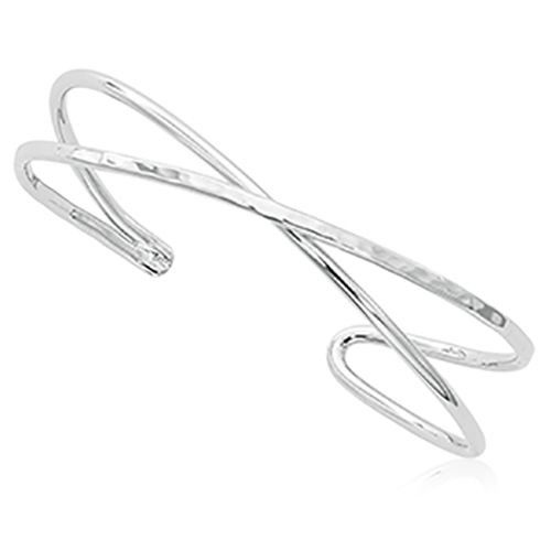 Sterling Silver Crossover Pol/Ham Cuff Bracelet