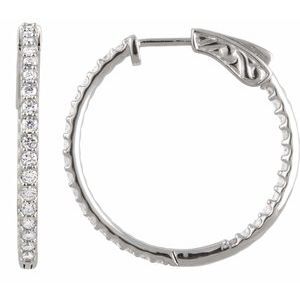 Sterling Silver Cubic Zirconia Inside-Outside 26.5 mm Hoop Earrings - 650183:110:P