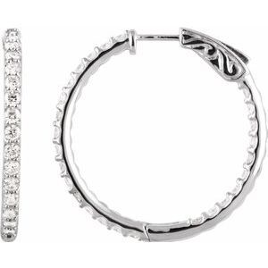 Sterling Silver Cubic Zirconia Inside-Outside 29.5 mm Hoop Earrings - 650183:111:P