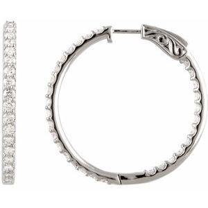 Sterling Silver Cubic Zirconia Inside-Outside 34.5 mm Hoop Earrings - 650183:112:P