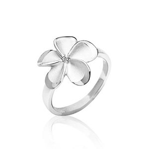 Sterling Silver Diamond Center Plumeria Ring 15mm, Hawaiian Inspired  Ring, PSR-13274