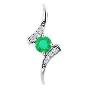 Sterling Silver Emerald & .03 CTW Diamond Pendant  - 86801:6012:P