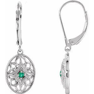 Sterling Silver Emerald Lever Back Earrings - 69707:102:P
