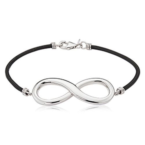 Sterling Silver Figure 8 W-leather Strap Bracelet - 9025037-5-SS