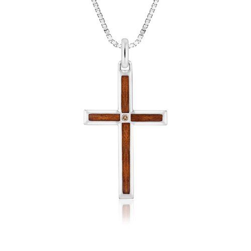 Sterling Silver Koa Cross Pendant