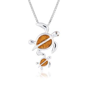 Sterling Silver Koa Mom & Baby Turtle Pendant