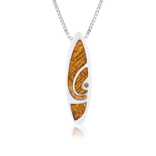 Sterling Silver Koa Surfboard Pendant