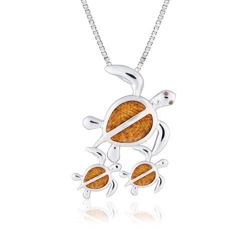 Sterling Silver Koa Turtle Family Pendant