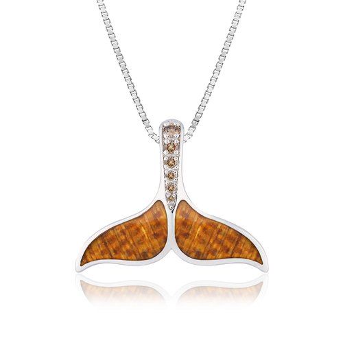 Sterling Silver Koa Whale Tail Pendant