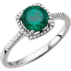 Sterling Silver Lab-Grown Emerald & .01 CTW Diamond Ring Size 8 - 69940:223:P