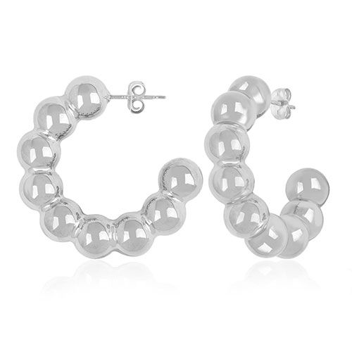 Sterling Silver Large Multi Bead Hoop Earrings - 71-3380