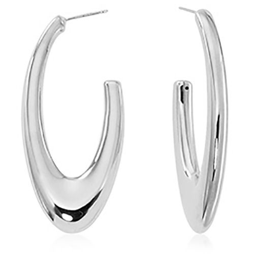 Sterling Silver Large Oval Puff Hoop Earrings