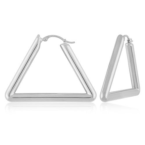 Sterling Silver Large Triangle Hoop Earrings - 71-4234