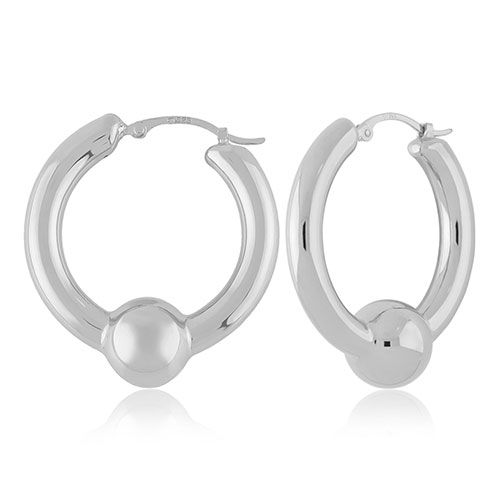 Sterling Silver Lg Tube W-ball Hoop Earrings - 71-4226