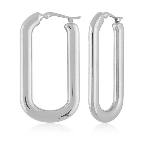 Sterling Silver Long Flat Oval Hoop Earrings - 71-4227